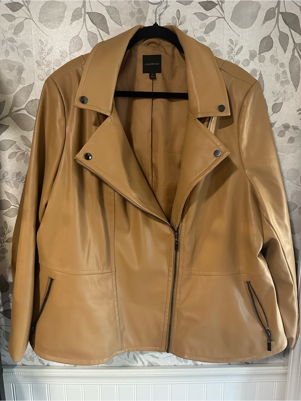 Lane Bryant Camel-Tan Faux Leather Moto Peplum Jacket